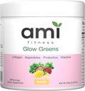 Glow Greens Powder, Collagen with Probiotics, Vitamins, 消化酶, 超级食品, Gut Health, Bloating Relief, Radiant Skin, 天然胶, Spiruina, Juice Mix, 30 SVG, 芒果