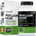 Renew Actives Psyllium Husk 1200MG per 2 Capsules – Bulk-Forming Laxative & Soluble Fiber for Digestive Health, Regularity & Adult Wellness – Pure Ingredients – Made in Canada – 120 Capsules