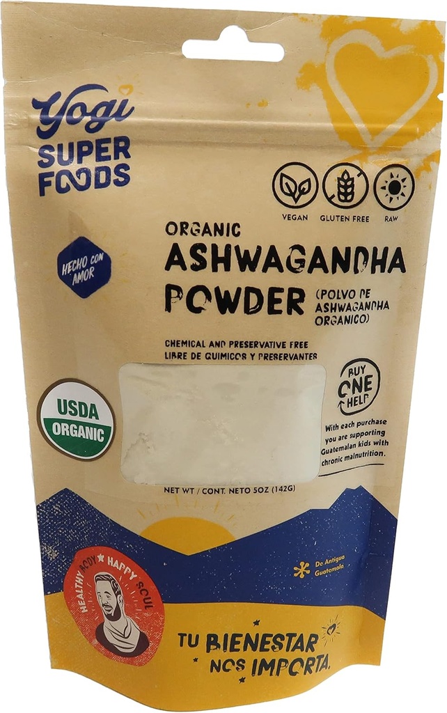 瑜伽超级食品组织 Ashwagandha Powder Ayurvedic Herb - 能源靴、Mood平衡、睡眠增强和运动性能的适应剂 - Gluten Free, no GMO - 142g Pouch