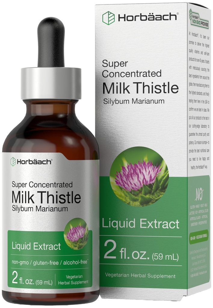 Horbäach Milk Thetle 提取液体 → 2 fl oz → 酒精无味 → 蔬菜,非GMO & Gluten 免费补充