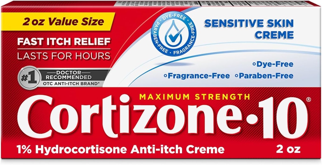 Cortizone 10 最大强度敏感皮肤抗石膏,1% Hydrocortisone, 2 oz.