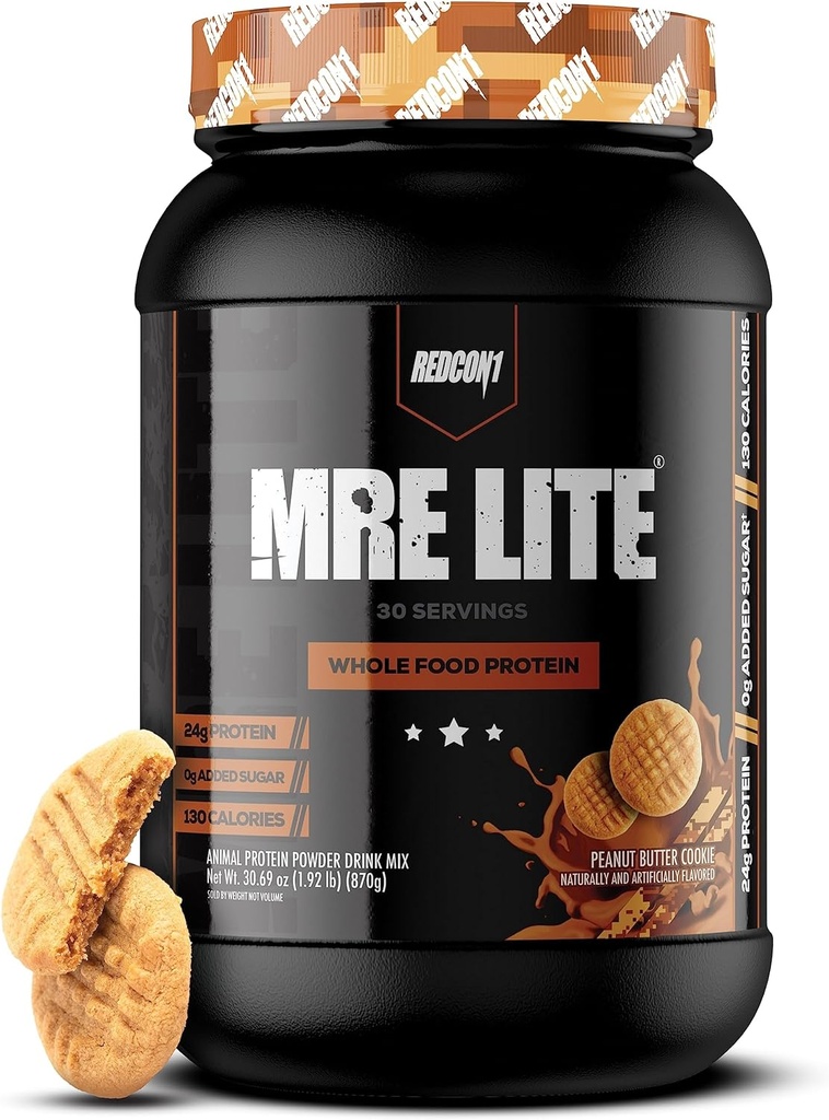 REDCON1 MRE 液态全食品蛋白粉,花生酱 Cookie - 低碳化物 & Whey 自由食用替代动物蛋白混合剂 - 易于文摘 配有MCT Oils制作(30种服务)