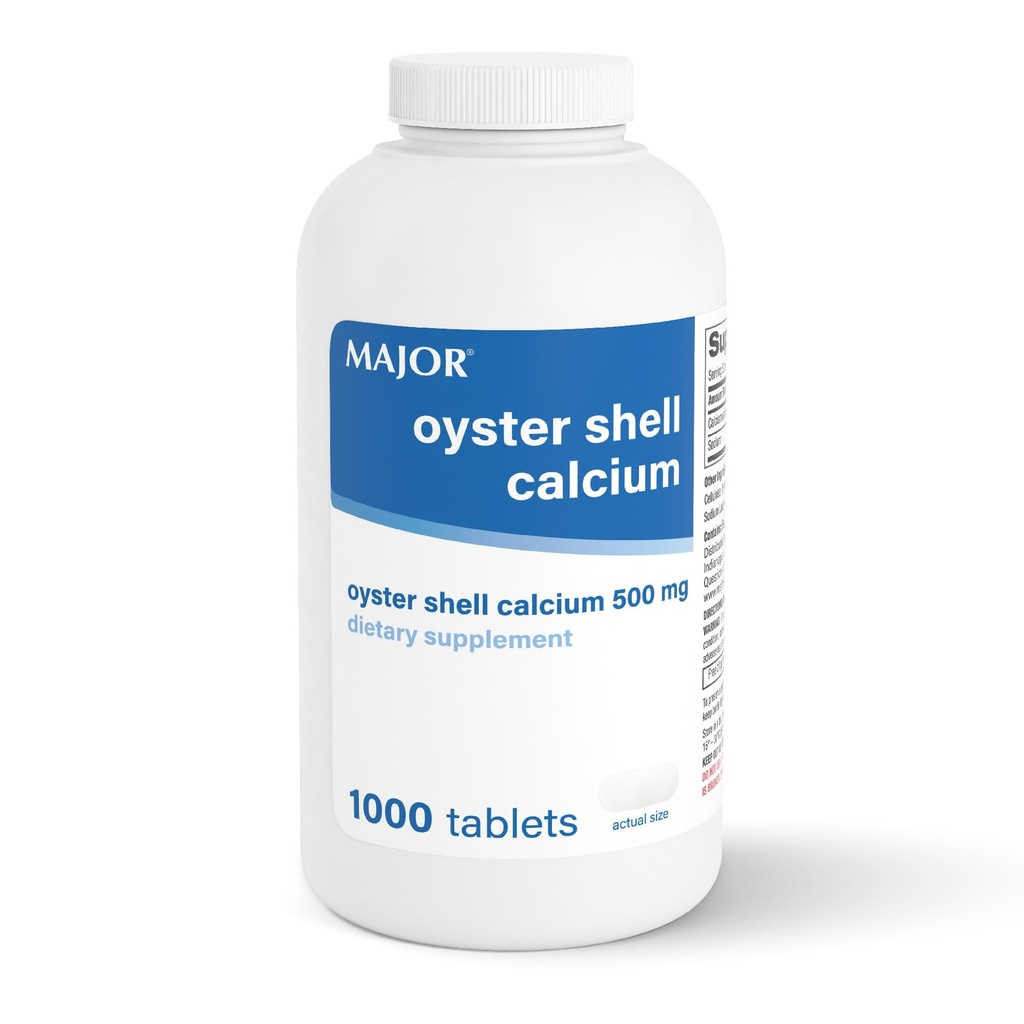 大型Oyster Shell Calcium 500mg -- -- 骨骼健康和联合支助每日膳食补助,男女矿物补助,无糖 -- -- 1000块(1包)