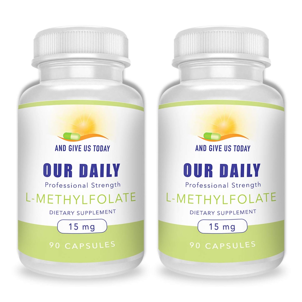 并给我们今天的DAILY L-Methylfolate 15mg(2瓶) - 180盖 - 专业强度 活性甲基Folate - 5-MTHF 补充 - 非转基因、Gluten Free,无填充器