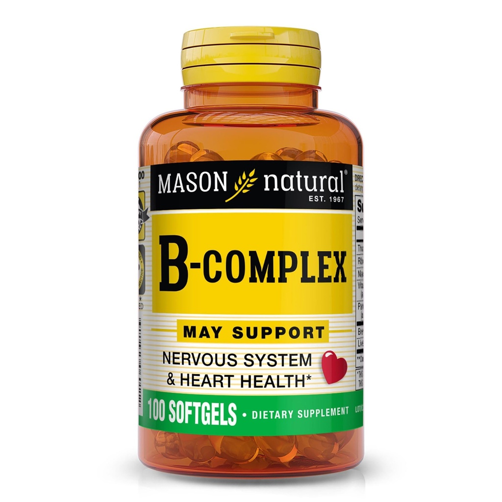 MASON NATURAL维生素B,Complex,300,日常供应,用于正常神经支持和能量代谢,100 Softgels(第3包)