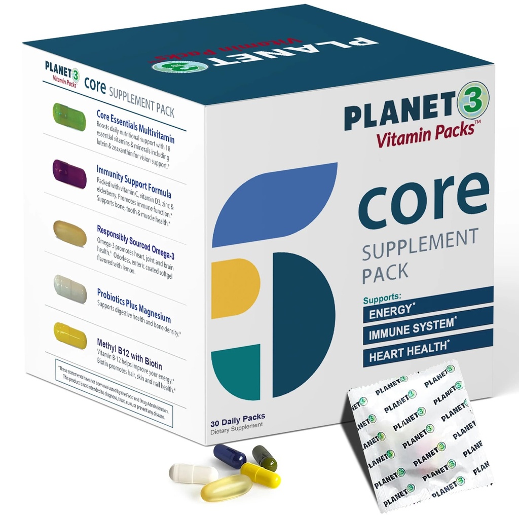 每日男女维生素包 – 用老莓,维生素C,锌和D3 – 多维生素与Omega-3 用于心脏健康,Probiotics,甲基B12,Biotin,Lutein & Zeaxanthin – Planet 3