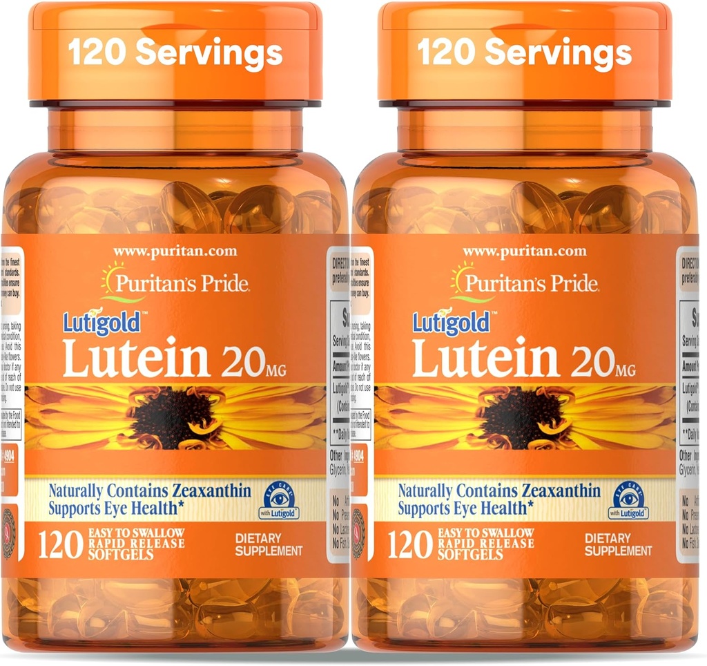 清教徒的荣耀 Premium Lutigold Lutein Carotinoid 20 mg 与 Zeaxanthin 的男女配角, 眼科健康支持的饮食补充, 8个月供应, 120 易吞软胶, 2包