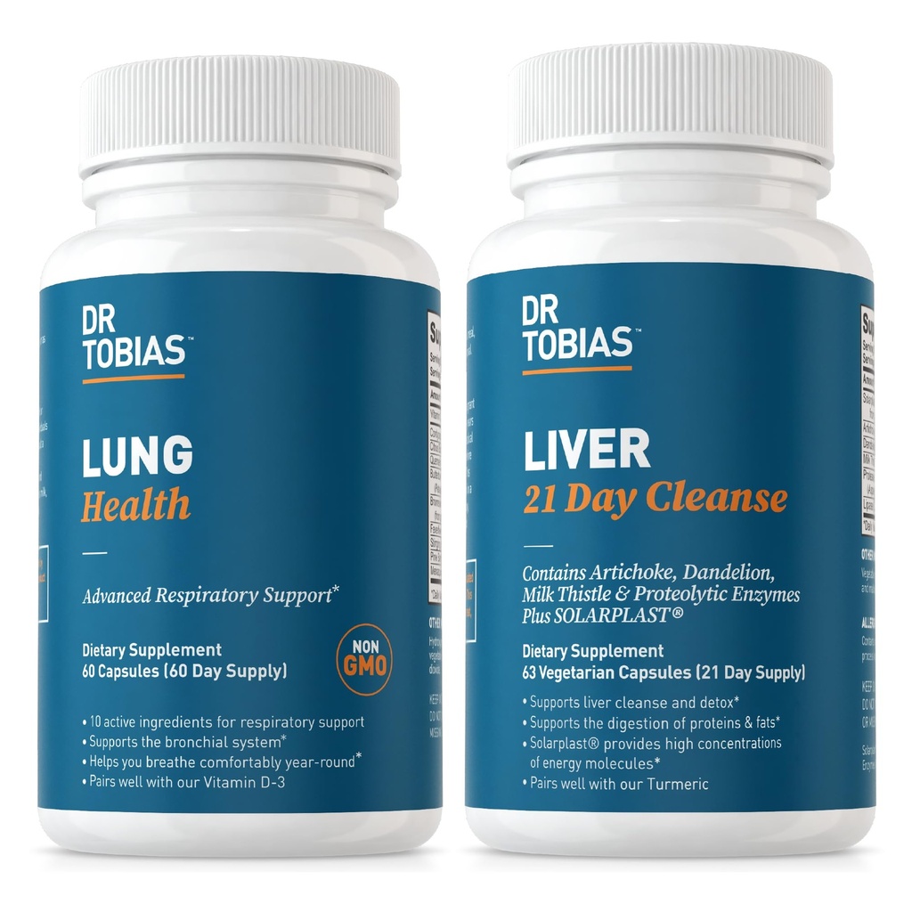 Tobias Lung Health & Liver博士 21天清洁肺脏和肝脏 清洁和除毒 配有维生素C、Butterbur、Quercetin、Solarplast、Artichoke、Milk Thettle