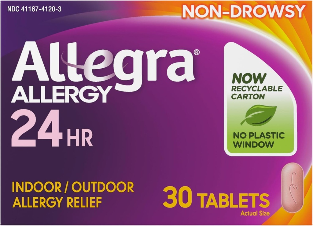 Allegra成人24HR 非Drowsy Antihistamine, 30片,快速过敏症状缓解,180毫克