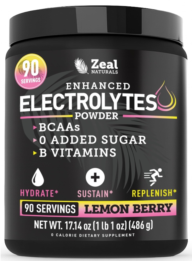 热电解粉 - 90 services Keto Electrolytes Powder - 零糖,BCAAs,B-维生素 → 钾,锌,镁 → 水解粉回收 饮料 → Lemon Berry