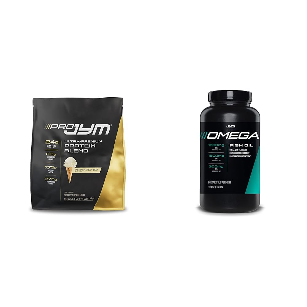 JYM 补充科学 PRO JYM 45 服务 - Tahitian Vanilla Bean & mg, 高概率Omega 3, EPA, DHA, DA for Brain, Heart, & 联合支持 120 软宝石