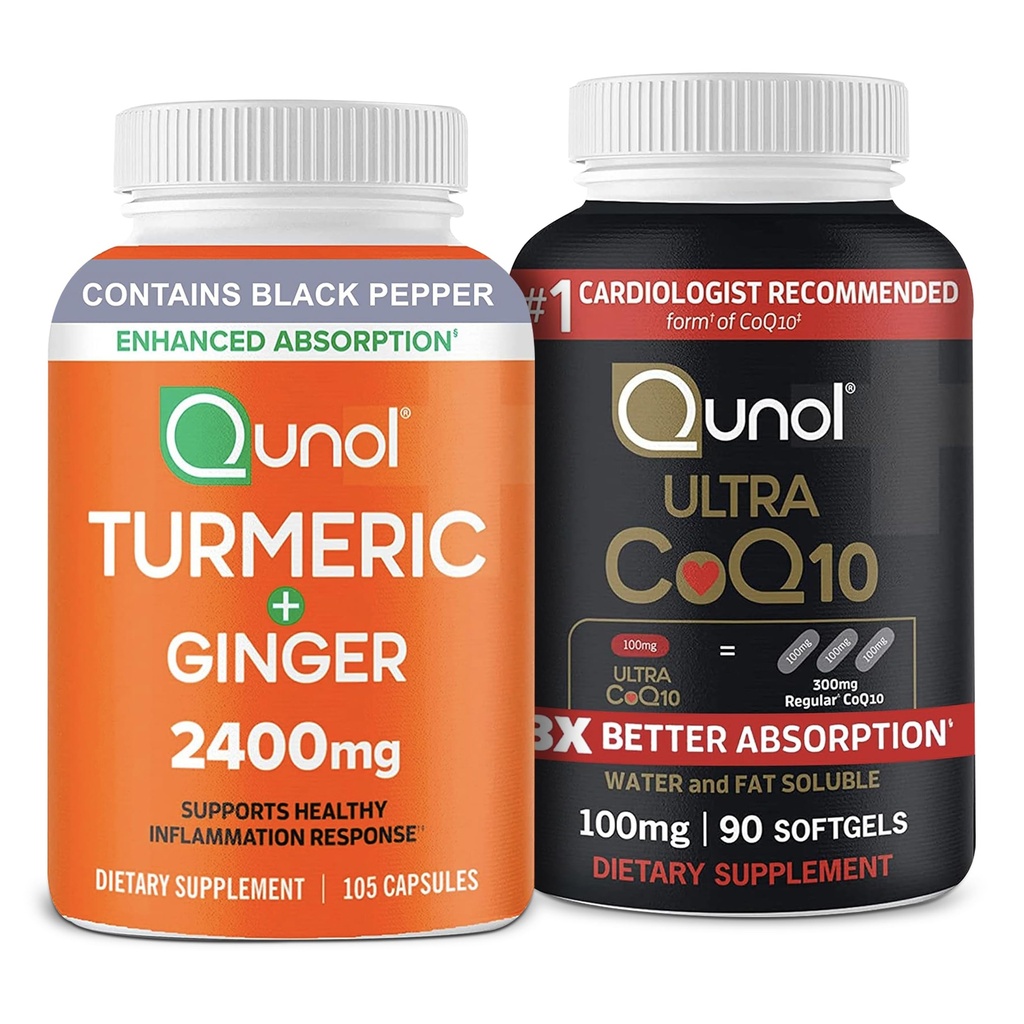 Qunol CoQ10 & Turmeric: Turmeric Curcumin, 2400mg, 105 Capsules & Ultra CoQ10 100mg, 90 Softgel
