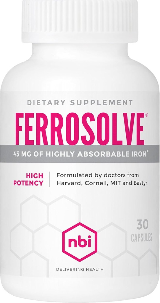 NBI FerroSolve, 最佳吸收铁补充剂 45 mg → 高概率 → GI 安全 → 30 cmt Veggie Capsules