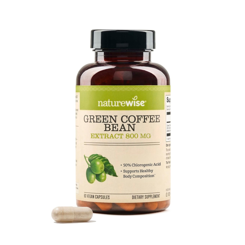 NatureWise Green Coffee Bean extract 800mg - 含50%的氯化酸 - 支持重量目标、能源和抗氧化剂 - Vegan、N-GMO - 60 Capsules[1-Month 供