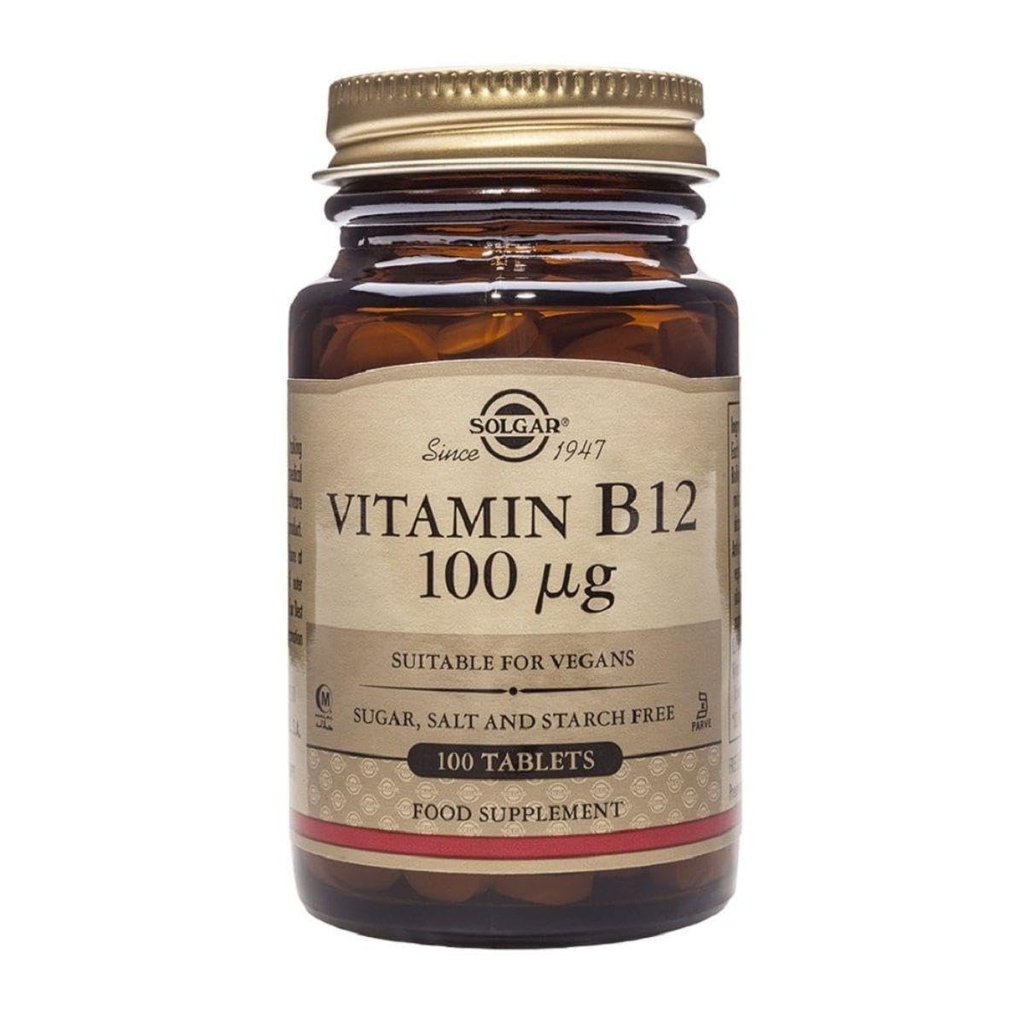 Solgar Vitamin B12 100 mcg - 100 片 - 能量代谢和神经系统支持 - 非GMO,Vegan,Gluten & 奶油自由,Kosher,Halal - 100 服务
