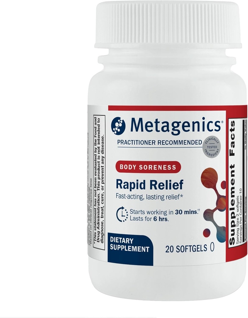 Metagenics Rapid Relief - Herbal Softgel with Turmeric & Boswellia - Supports Fast Relief for Muscle, Back & Joint Discomfort* - Drug-Free, Non-GMO, Gluten-Free - GMP Certified Facility - 20 Softgels