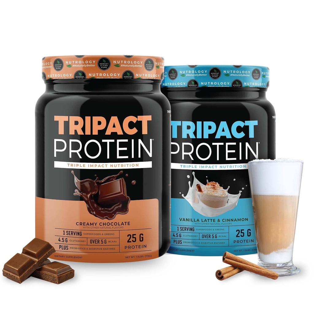 营养素 TRIPACT 蛋白质 - Premium Nature Shake - 非GMO 草药 蛋白质、植物蛋白质、绿色、超食品和Probiotics - 5g BCAs - Creamy Cocolica和VanillaLatte w/Cinnamon 1.5lb 每个