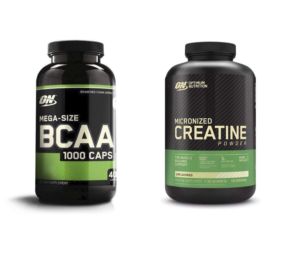 最佳营养(即时营养) BCAA Capsules, Keto 友好分支链 基本氨基酸(400个计数) 配有微量化的克里阿丁单水合物粉末,无味(120个服务) - Bundle Pack