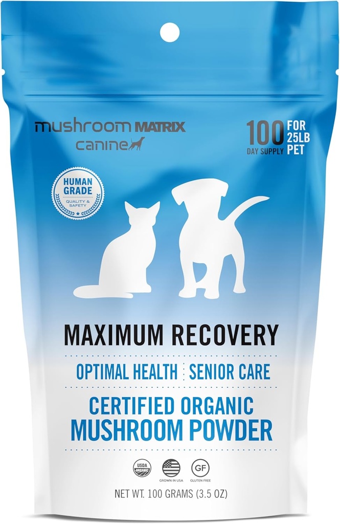Om Mushroom Matrix Pet - Canine - 最大恢复量 – USA Grown Human-Grade Organic Mushroom Pet 补充量 – 狗和猫的最佳健康和老年护理 – 100格拉姆,3.5 oz