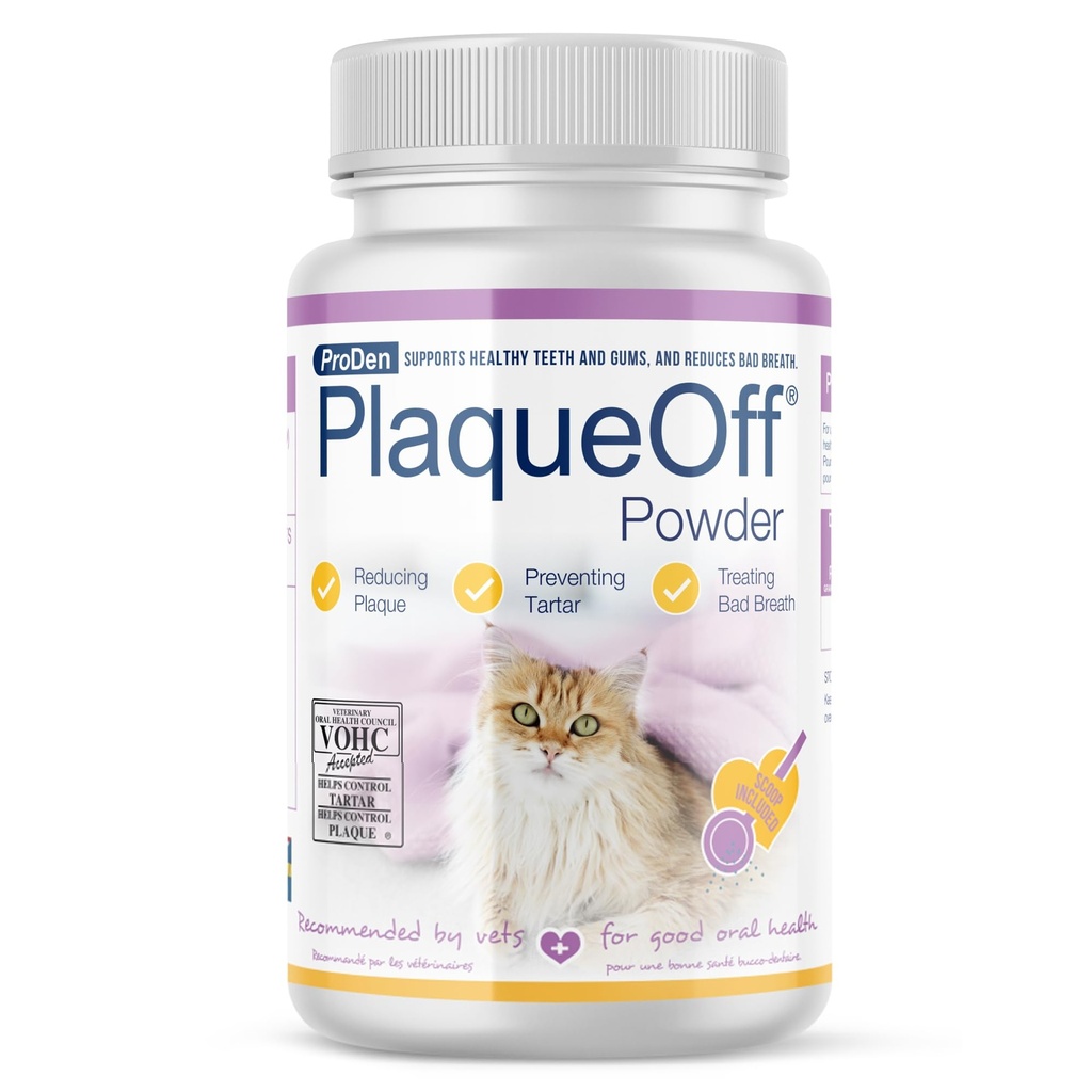 对猫的ProDen PlaqueOff粉 - Plaque & Tartar 减压器,呼吸新鲜器,Feline口腔护理 - 40克