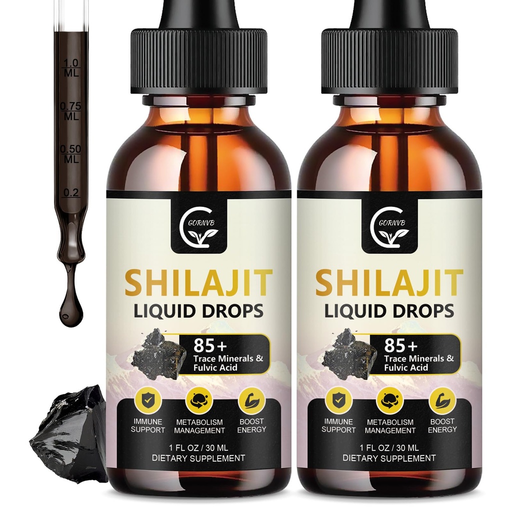 (2-Pack) 高概率Shilajit纯喜马拉雅有机液体补充剂,Shilajit Resin Drop for Men and Women, Max Potency 85+ 清洁跟踪矿物和富尔维酸用于能源,代谢和免疫支持