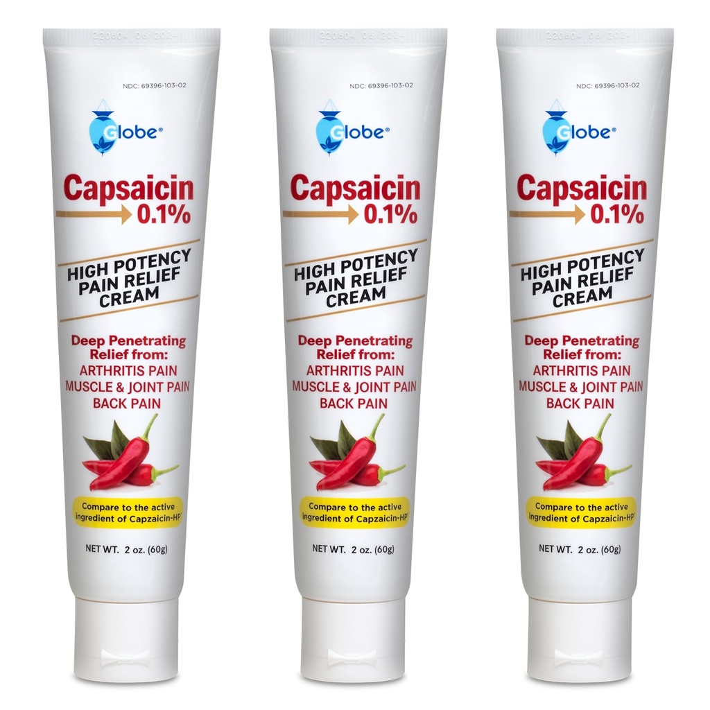 环球( 3 Pack) Capsaicin 0.1% 高发性疼痛救济 奶油,未染色(2 oz) 深度穿孔救济 : 关节炎、肌肉、关节和后痛