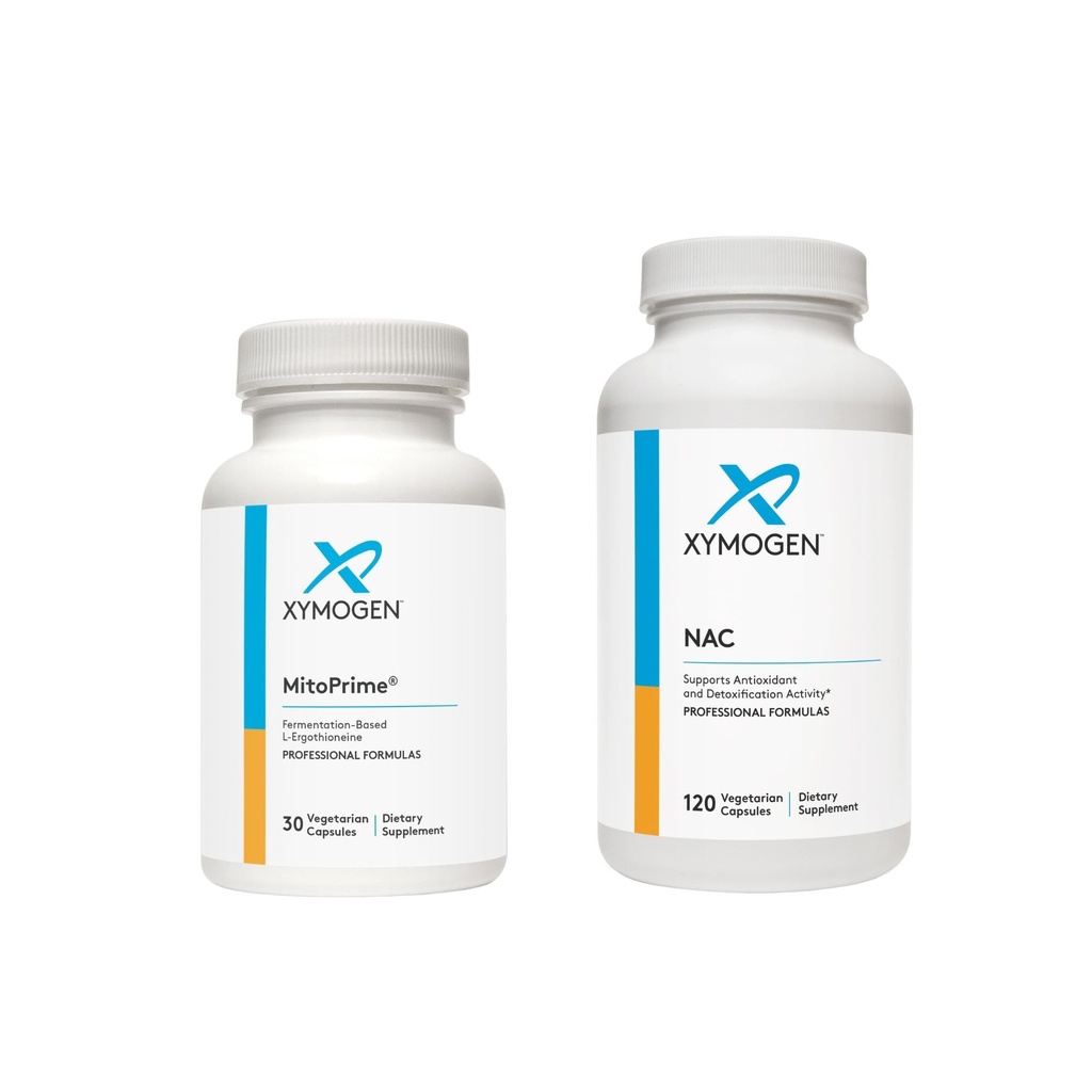 XYMOGEN Mito Prime(30 Capsules) + NAC(120 Capsules) 2-Product Bundle - L Ergothoneine 抗氧化剂补编,配有600mg N-乙酰-Cysteine NAC补编
