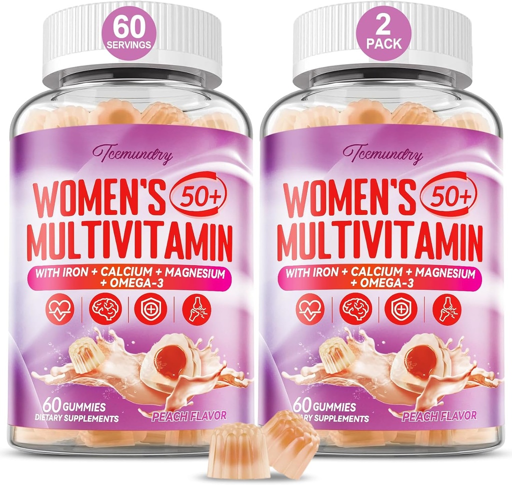 Multivitamin Gummies for Women 50 Plus - with Omega 3, Coenzyme Q10, Iron, Calcium, Zinc, Vitamin A, C, D3, E, K2, B Complex, Folate - Multi Vitamins & Minerals for Energy, Beauty, Immune, Sugar Free