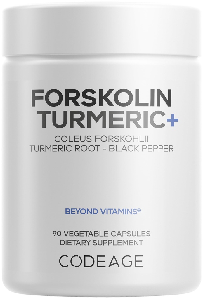 编码 Forskolin,纯Forskolin Coleus + 有机涡根粉,95% Crucuminoids + Bioperine Black Pepper - 20% 标准化 Coleus Forskohlii 补充 - 非 GMO - 90 Capsules