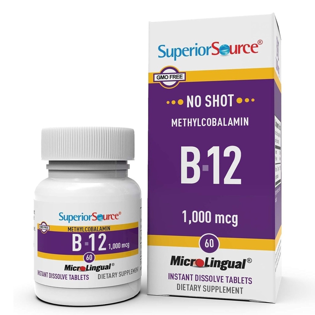 高级来源:没有注射甲基Cobalamin B-12 1 000 mcg -- -- 维生素B-12,用于支持能源生产、脑健康和总体健康 -- -- 用于快速吸收的次语言药片 -- -- 60个溶解药片