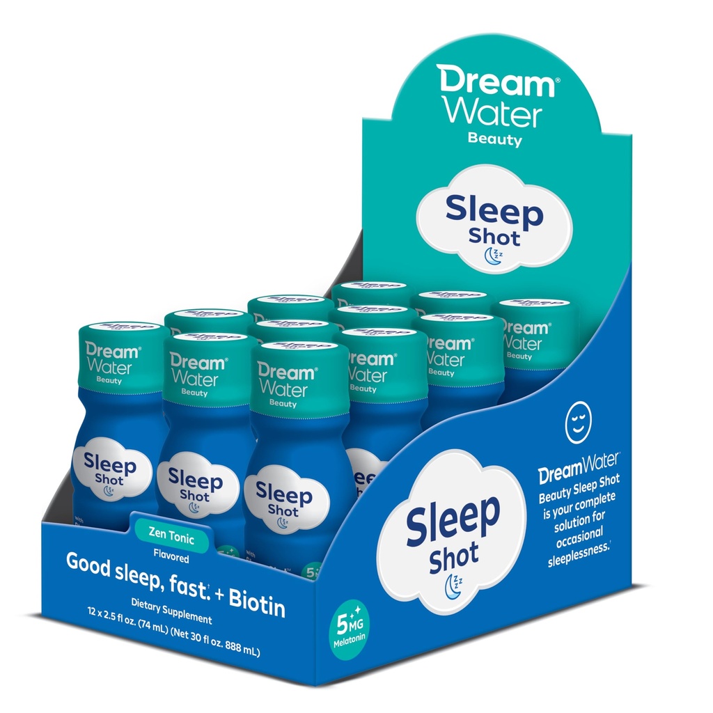 梦水美人睡眠援助饮料补充剂;Melatonin 5mg,GABA,5-HTP, Plus Biotin for Health Skin, Hair and Nails; 2.5 oz Liquid Sleep Shots, Zen Tonic 12 Count