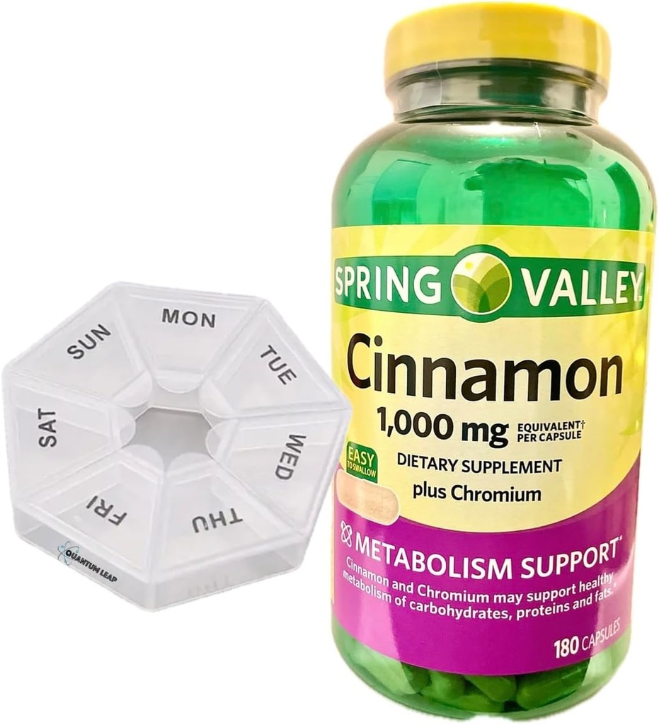 每周药丸组织者,包括一个春谷肉桂1000mg,饮食补充,180Capsules.