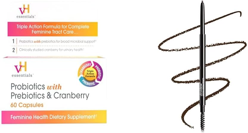 VH 基本素 配有预生素和 Cranberry 女性健康补充品 60 Capsules 和 湿n 野生 终极眉毛 微眉毛 复发性 黑棕色 极精 提示