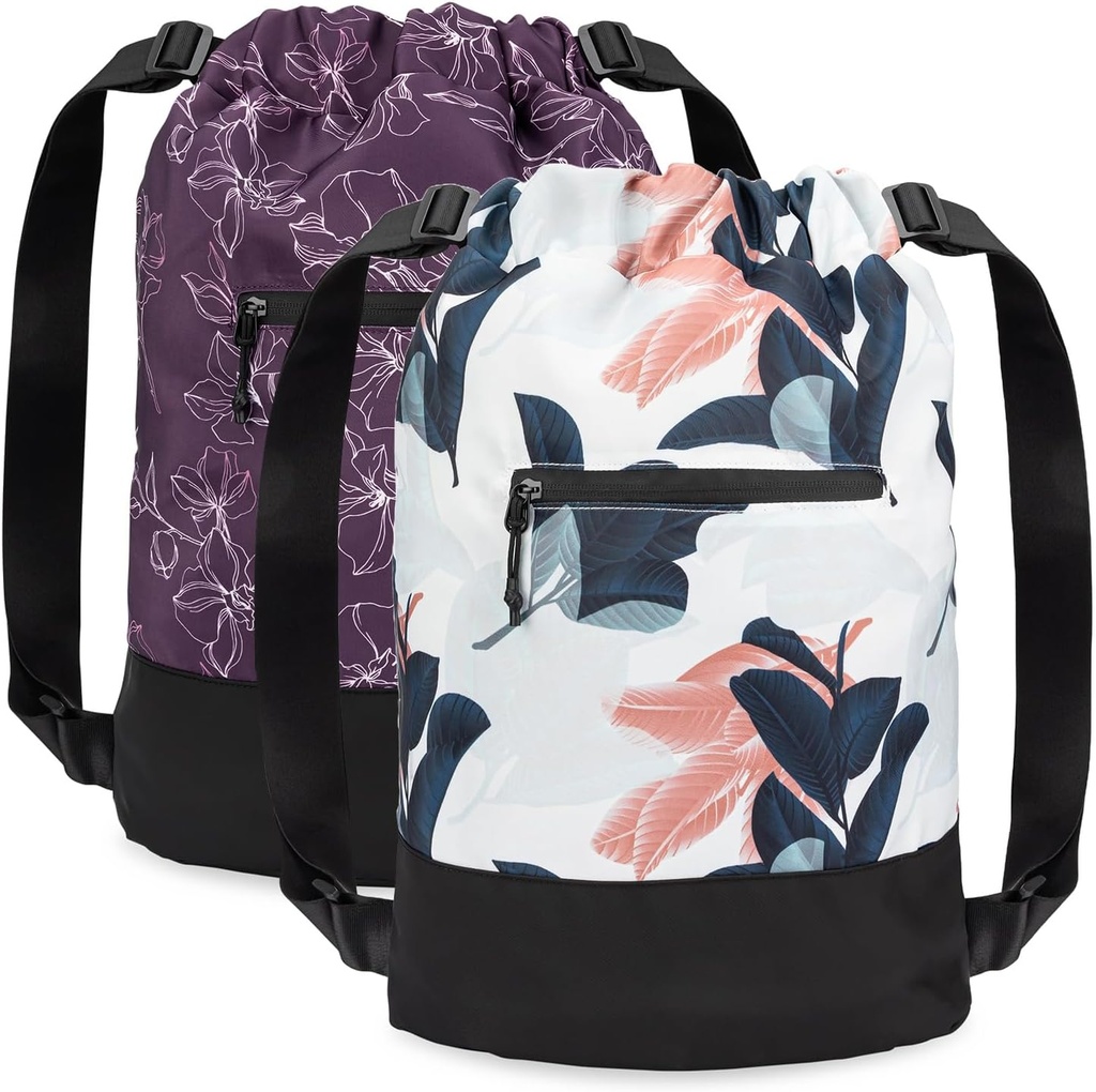 [2-Pack] Flex Cinch Drawstring Gym Bag for Women 配有图形设计 持久轻量级 Gym Cinch Bags 配有 Gym Bag,旅行和过夜