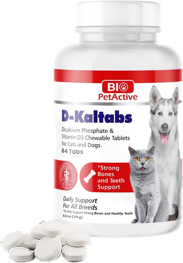 D-Kaltabs Phosporus, Calcium Vitamin D3 对狗和猫的补充, 产前小吃维生素, Daily Pet-Tabs, 强钉, 牙齿支持, 84可切片