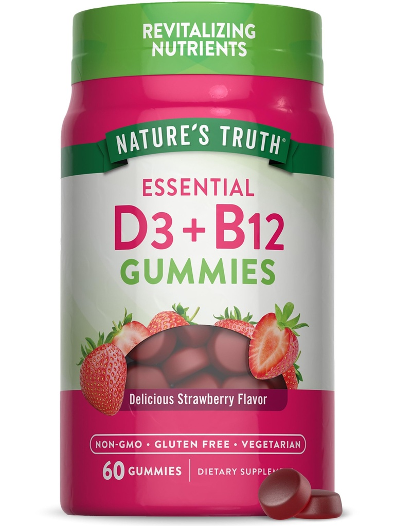 大自然的真理维生素D3和成人的B12 Gummys |60 Counter |60 草莓 Flavor | Vegetarian, Non-GMO & Gluten Free Supplement