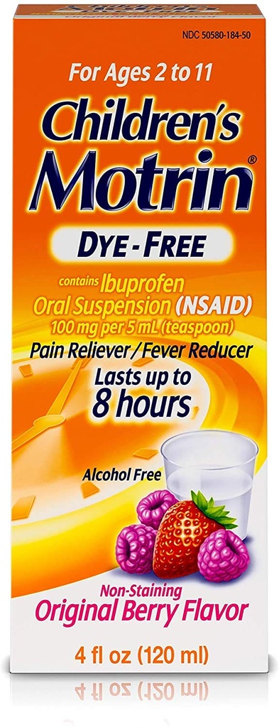 Johnson & Johnson Motrin儿童公式, 4 oz, Dye - Free, Berry