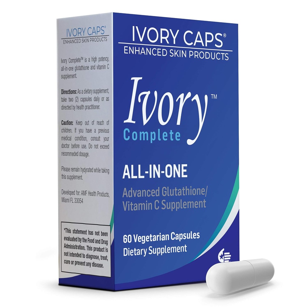 Ivory Caps Ivory 完成 All-IN-ONE 高级 Glutathione/维生素C 配有 Alpha Lipoic Acid, Bearberry 提取和绿茶提取的补编