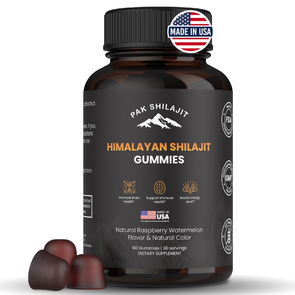 纯阳光喜马拉雅 Shilajit Gummy for Men and Women 有机 Shilajit Gummys 天然 85 Plus 矿物 富尔维奇酸 能源 豁免 QQ 无糖 60 健康 Gummy