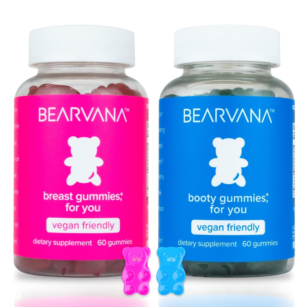 BEARVANA Top & Peach Support Combo Pack Gummys for Women 9 草药摘录 包括 Fenugreek, Maca & Fennel 基本维生素 | Berry Flavor | 2-Pack(120 Gummys)