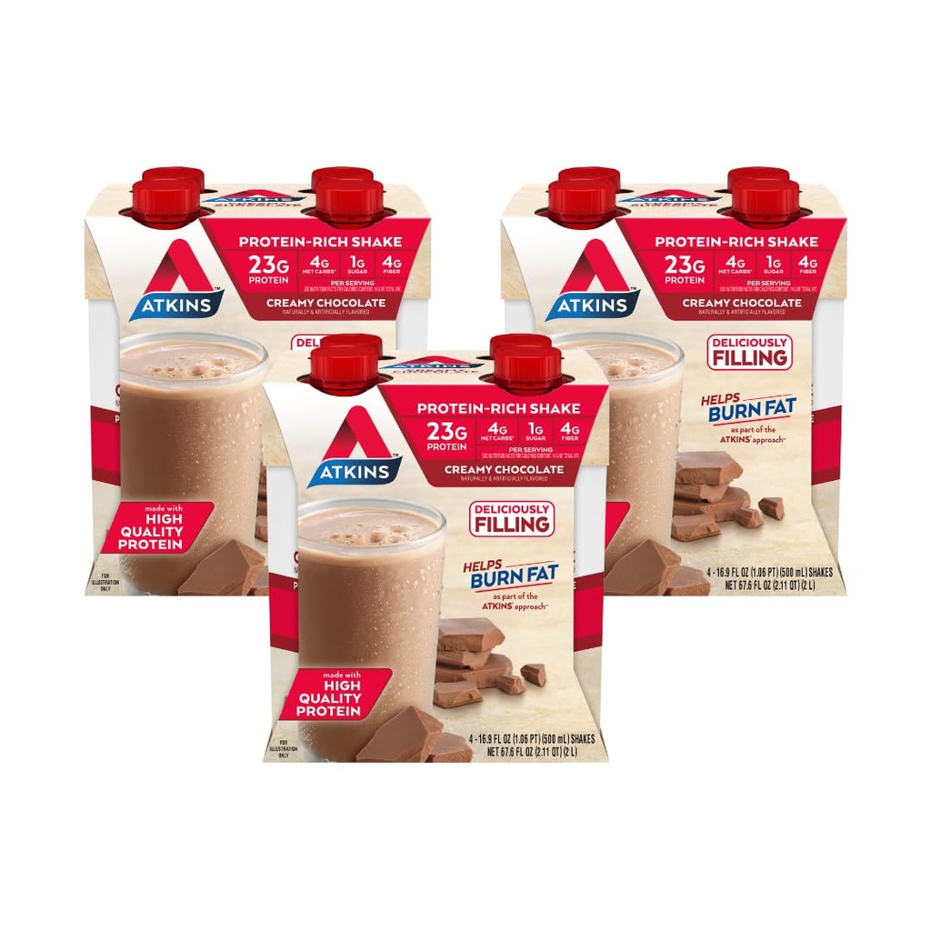 Atkins Creamy 巧克力 肉片大小 蛋白质 23g 蛋白质 低甘油 4g Net Carb, 1g Sugar, Keto 友好 12 Counter
