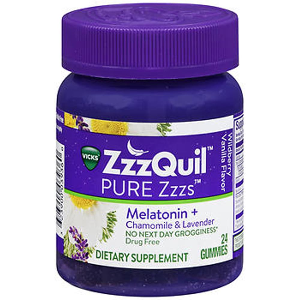 ZzzQuil Pure Zzzs Melatonin Sleep Chamomile Lavender, 24 Gummies (Pack of 2)