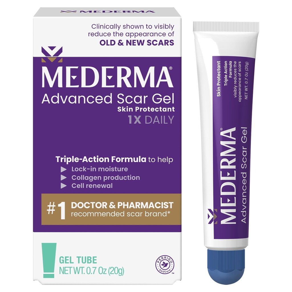 Mederma Advanced Scar Gel - 治疗旧伤疤和新伤疤,减少来自Acne的疤痕外观,外科,烧伤,伤害和伸缩标记,0.70 Oz(20g)