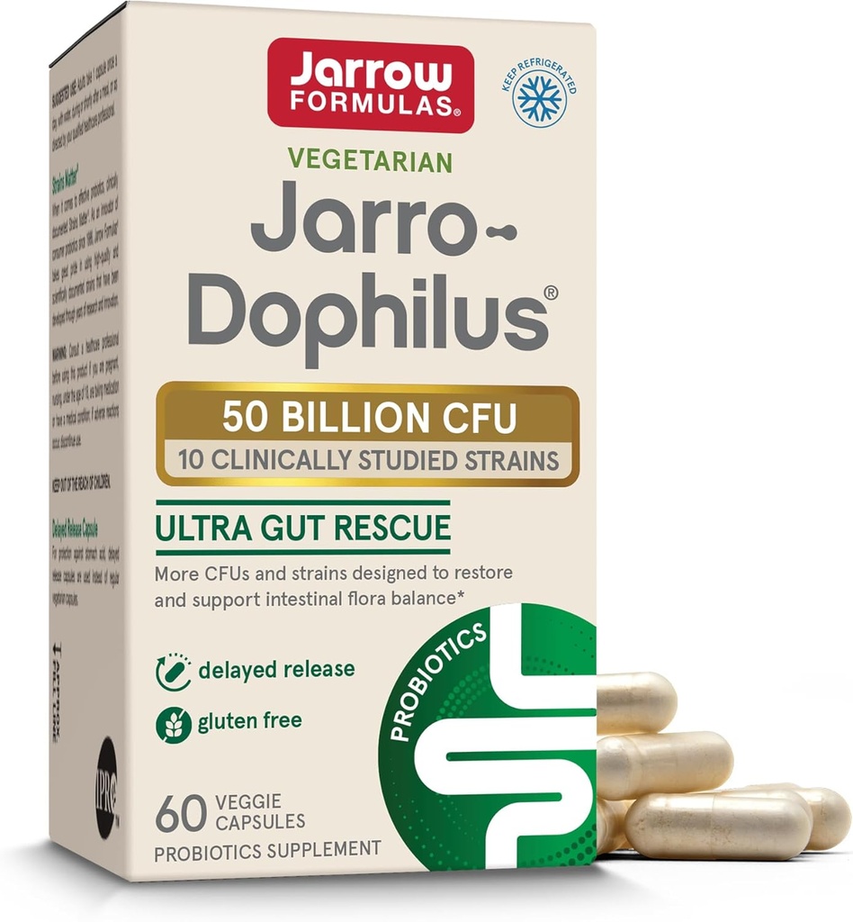 Jarrow Formules Jarro-Dophilus Ultra Gut 救援 - 50亿 CMU Per service - 抗生素还原,保护和维护肠道花 - 60 Services (延迟释放)