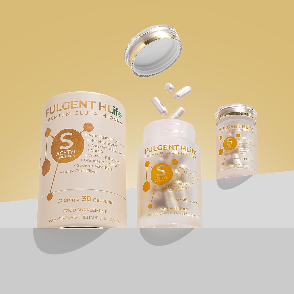 S-乙酰谷氨酸(Premium S-Acetyl Glutathione) 抗氧化物复合物 — 与 Ashwagandha, Astaxanthin & CoQ10 — 高角500mg, 30 Capsules