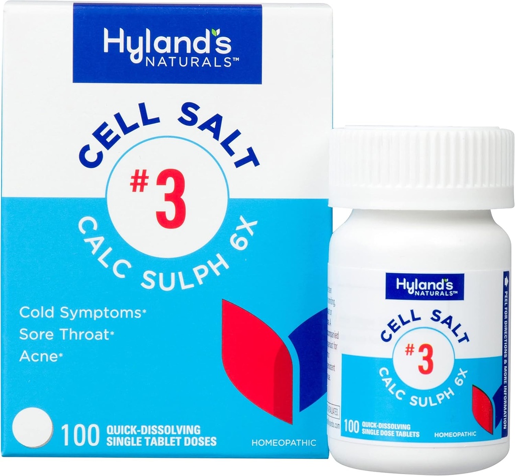 Hyland的细胞盐号3 Calc Sulph 6X 平板电脑,冷降,自然回族疗法 冷降,酸喉,Acne,快速溶解平板电脑,100个计数器