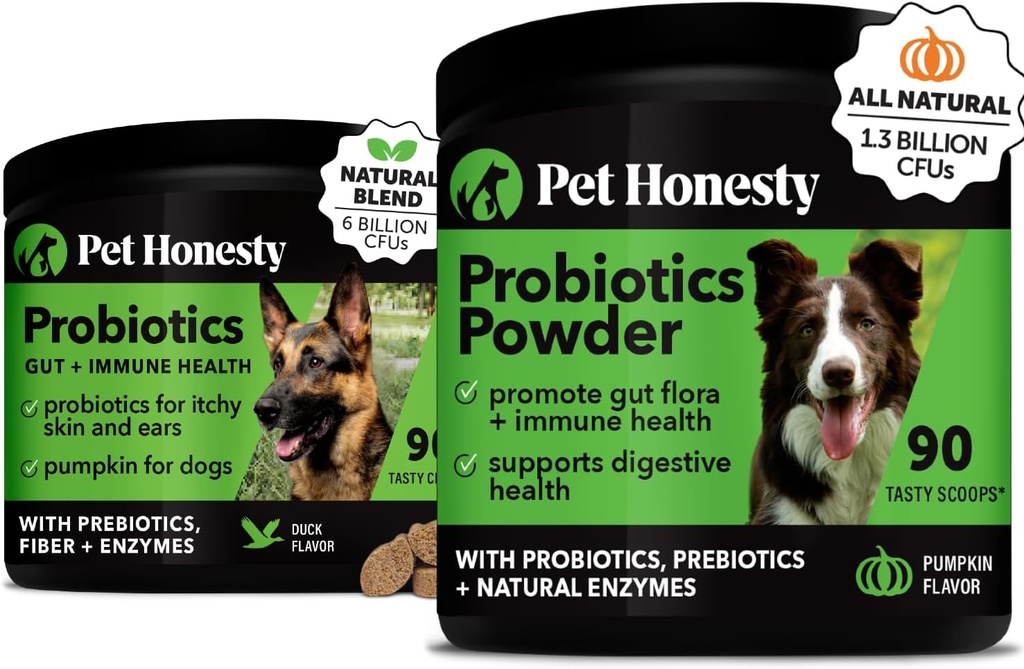 priobiotics Bundle:用于腹泻和肉球的狗 Probiotics 支持Chews & Powder 为古特健康提供消化酶 (Duck 90 ct)