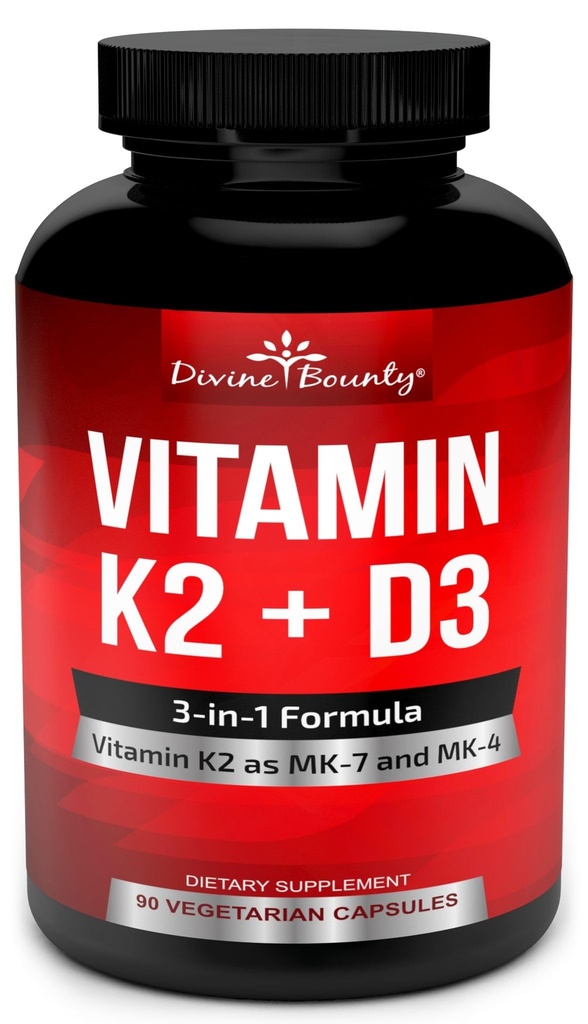 维生素K2(MK7 & MK4),以D3补充-维生素K & D为MK-7 100mcg,MK-4 500mcg,以及5000 IU 维生素D3 3-in-1公式 - 骨和心脏支持 - 90 非GMO 植物瓶