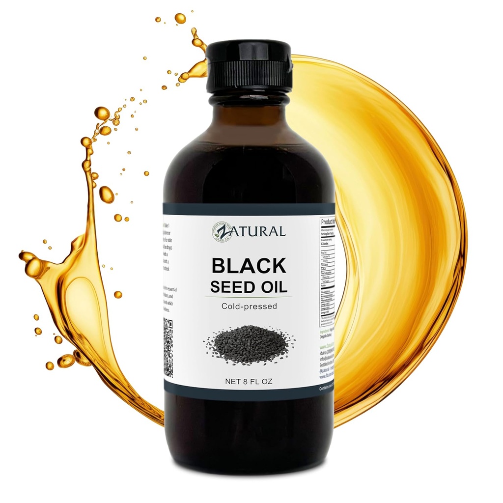 Zatural Black Seed Oil Nigella Sativa Cold 压榨的库明油文摘、皮肤、脑、免疫、联合和更多(8 Fl Oz)