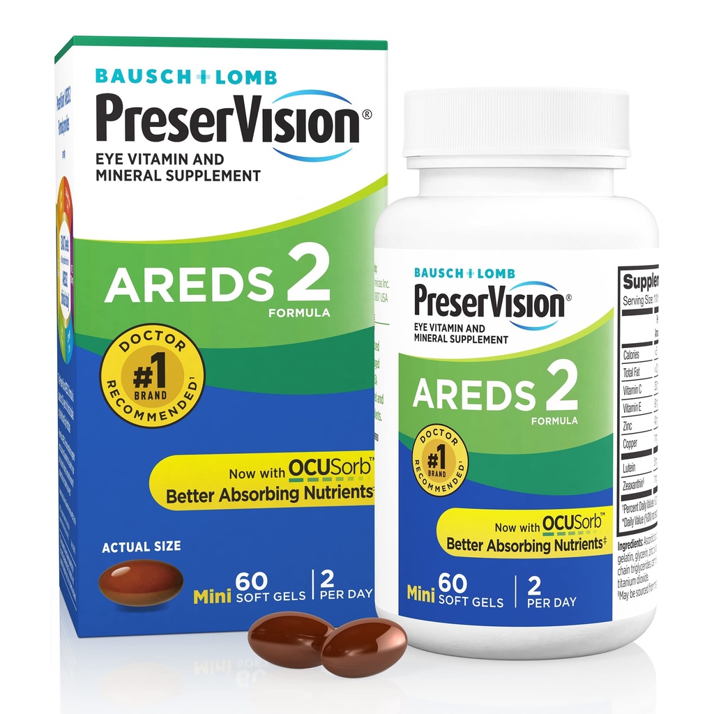 PreserVision AREDS 2 眼维生素,#1 眼科医生推荐品牌,Lutein和Zeaxanthin 补充维生素C,维生素E,锌,铜,60 软胶(米尼格尔)